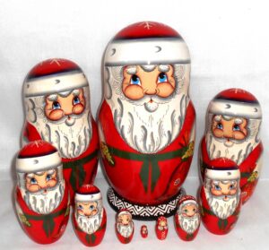 Huge Santa with Xmas sack  10-set Babushka Babushka Matryoshka nesting Doll Babooshki Babushkas