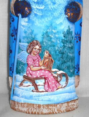 Father Frost in blue with Winter scene carved figure - 2