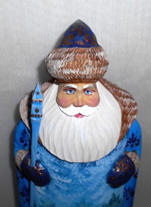 Father Frost in blue with Winter scene carved figure - 3