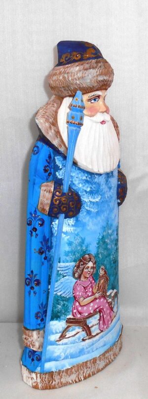 Father Frost in blue with Winter scene carved figure - 5