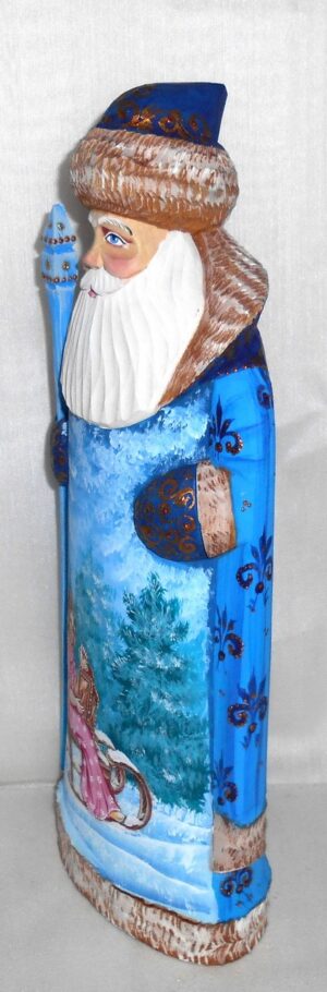 Father Frost in blue with Winter scene carved figure - 6