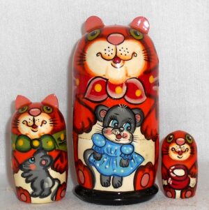 Funny ginger cat with a mouse 3-set small nesting Doll Babooshki s