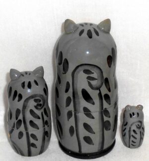 Funny grey cat with gold fish 3-set small nesting Doll Babooshki s