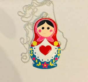 BABUSHKA NECKLACE METAL WITH CHAIN   Babushka Matryoshka nesting Doll  Babooshki Babushkas