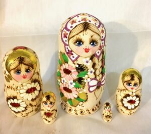 Milly Pink flowers PLAIT 5 set Babushka Matryoshka nesting Doll Babooshki Babushkas