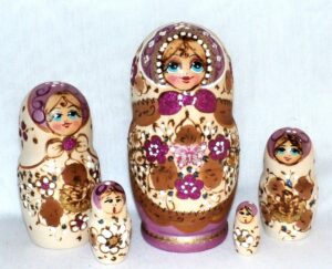 Vanessa in violet dress 5 set Babushka Matryoshka nesting Doll Babooshki Babushkas