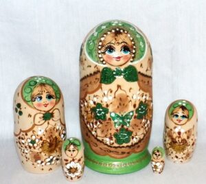 Vanessa in green dress 5 set Babushka Matryoshka nesting Doll Babooshki Babushkas