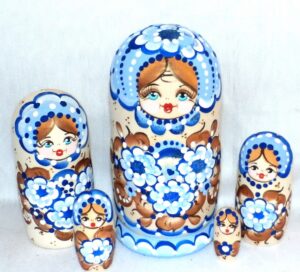 Vera in blue dress 5 set Babushka Matryoshka nesting Doll Babooshki Babushkas