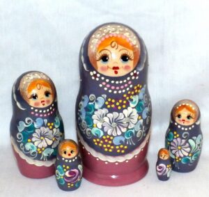 Klava in dark violet scarf Babushka Matryoshka nesting Doll Babooshki Babushkas