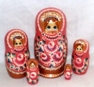 Klava in pink and gold Babushka Matryoshka nesting Doll Babooshki Babushkas