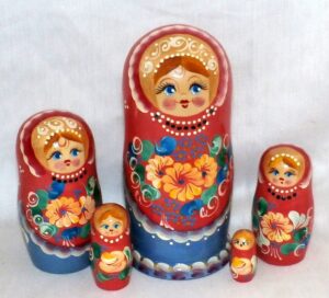 Klava in red and blue Babushka Matryoshka nesting Doll Babooshki Babushkas