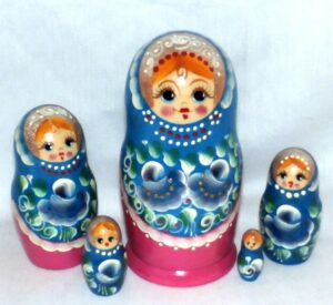 Klava in blue and hot pink Babushka Matryoshka nesting Doll Babooshki Babushkas