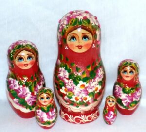 Sveta in red dress decorated with crystals Babushka Matryoshka nesting Doll Babooshki Babushkas