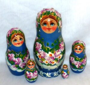 Sveta in blue dress decorated with crystals Babushka Matryoshka nesting Doll Babooshki Babushkas