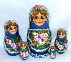 Sveta in blue daisy dress decorated with crystals Babushka Matryoshka nesting Doll Babooshki Babushkas