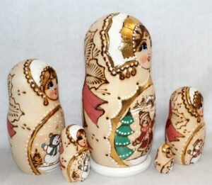 Girl and snowman winter scene nesting Doll Babooshki s