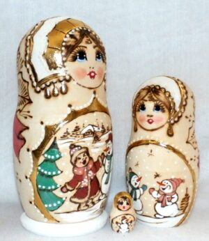Girl and snowman winter scene nesting Doll Babooshki s