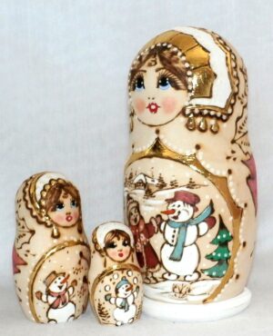 Girl and snowman winter scene nesting Doll Babooshki s