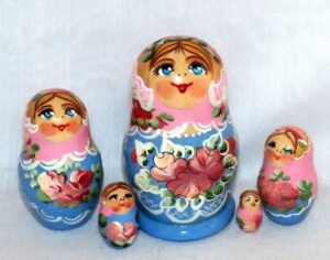 Nadya pink scarf dark blue dress small  Babushka Matryoshka nesting Doll  Babooshki Babushkas
