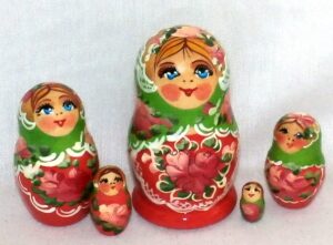Nadya green scarf red dress small  Babushka Matryoshka nesting Doll  Babooshki Babushkas