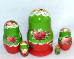 Nadya green scarf red dress small nesting Doll Babooshki s