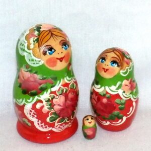 Nadya green scarf red dress small nesting Doll Babooshki s