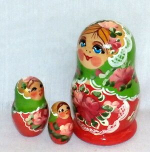 Nadya green scarf red dress small nesting Doll Babooshki s