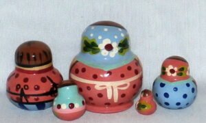 MINI Farmers family with grey cat Mini Tiny nesting Doll Babooshki s