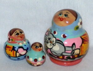 MINI Farmers family with grey cat Mini Tiny nesting Doll Babooshki s