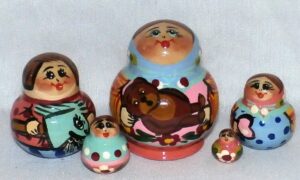 MINI Farmers family with small bear Mini Tiny  Babushka Matryoshka nesting Doll Babooshki Babushkas