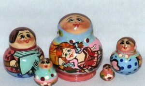 MINI Farmers family with a doll Mini Tiny  Babushka Matryoshka nesting Doll Babooshki Babushkas