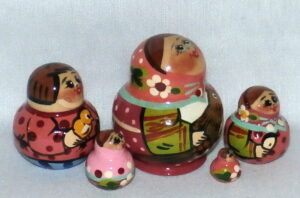 MINI Farmers family with brown chicken Mini Tiny nesting Doll Babooshki s