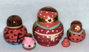 MINI Farmers family with brown chicken Mini Tiny nesting Doll Babooshki s