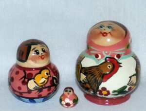 MINI Farmers family with brown chicken Mini Tiny nesting Doll Babooshki s