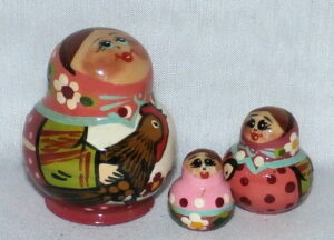 MINI Farmers family with brown chicken Mini Tiny nesting Doll Babooshki s