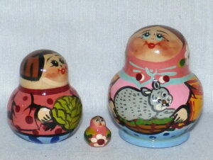 MINI Farmers family with rabbit Mini Tiny nesting Doll Babooshki s