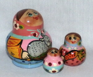 MINI Farmers family with rabbit Mini Tiny nesting Doll Babooshki s