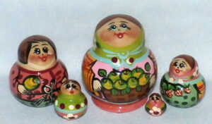 MINI  Farmers family with green apple basket Mini Tiny  Babushka Matryoshka nesting Doll Babooshki Babushkas