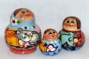 MINI Farmers family with grey cat Mini Tiny nesting Doll Babooshki s