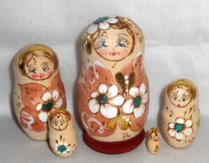 Kira white and dark blue flowers small nesting Doll Babooshki s