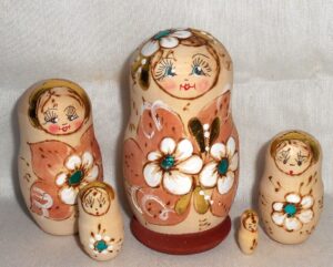 Kira white and dark blue flowers small Babushka Matryoshka nesting Doll Babooshki Babushkas