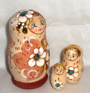 Kira white and dark blue flowers small nesting Doll Babooshki s