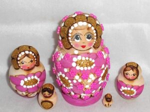 Lisa Beads girl pink & purple nesting Doll Babooshki s