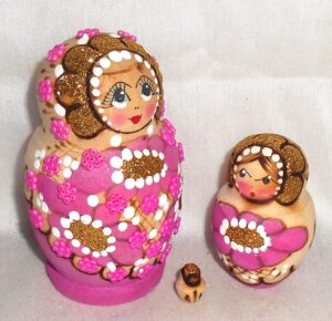 Lisa Beads girl pink & purple nesting Doll Babooshki s