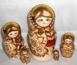 Girl with plait & red bow Babushka Matryoshka nesting Doll Babooshki Babushkas