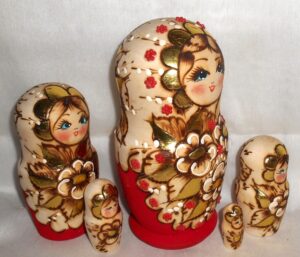 Girl with golden flowers basket nesting Doll Babooshki s
