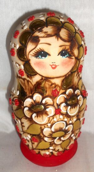 Girl with golden flowers basket nesting Doll Babooshki s