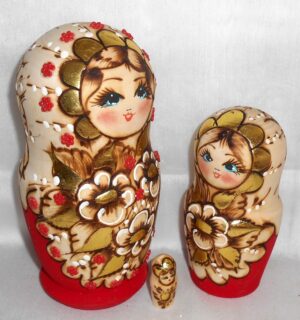 Girl with golden flowers basket nesting Doll Babooshki s