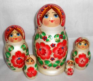 Anfisa in red flower dress Babushka Matryoshka nesting Doll Babooshki Babushkas