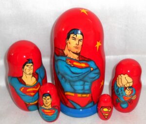 Superman on red Babushka Matryoshka nesting Doll  Babooshki Babushkas